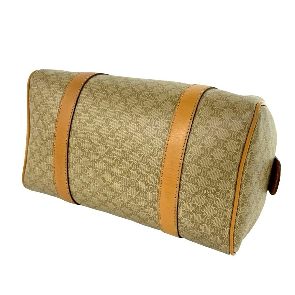 CELINE Vintage Macadam Blazon Pattern Leather Handbag Boston Bag Beige Brown ... - Picture 8 of 10